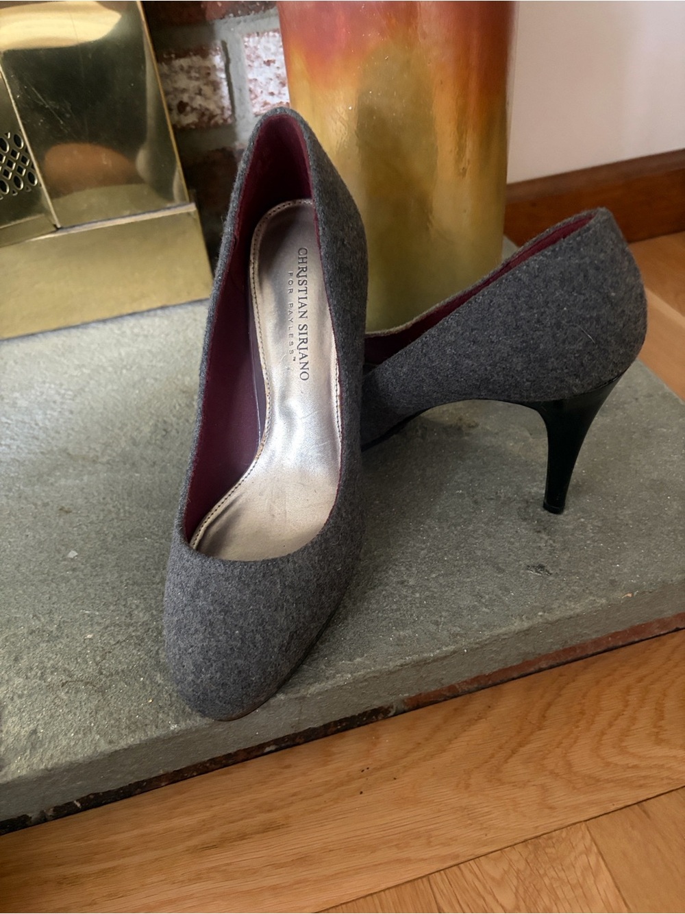 Christian Siriano Gray Wool Pointed-Toe Pumps with Black Heel